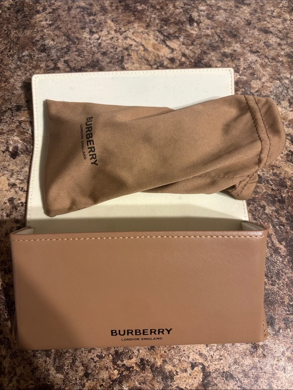 Burberry Tan and Brown Glasses Case with Logo Pouch
